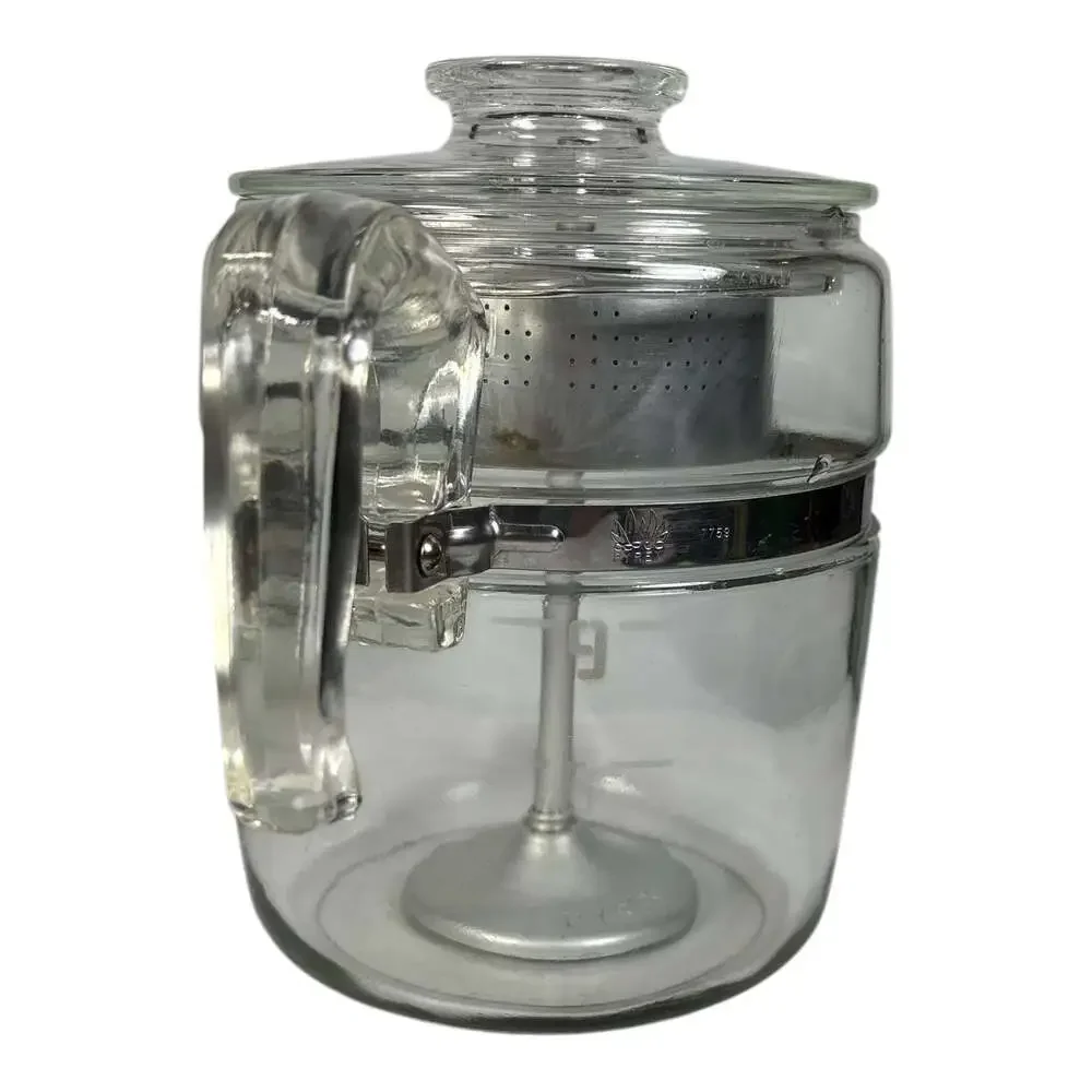 Pyrex 7759 B 9 Cup Glass Percolator Coffee Pot Flame Ware Metal Basket Complete